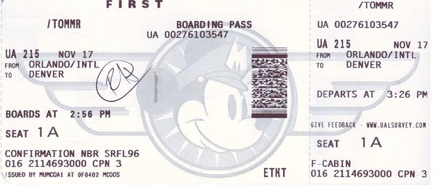Boarding Pass UA215 First Class  with Mickey 2010